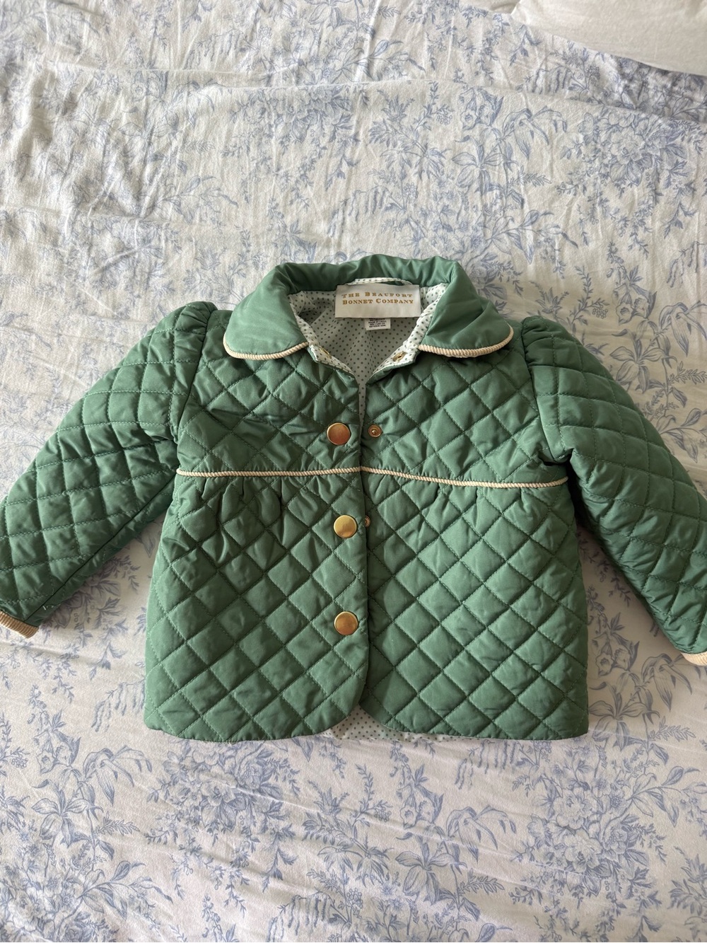 The Beaufort Bonnet Company Quilted Green Jacket with Gold Buttons